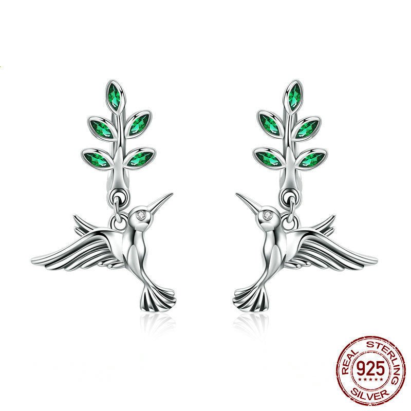 Hypoallergenic Silver Hummingbird Earrings-Jewearrings