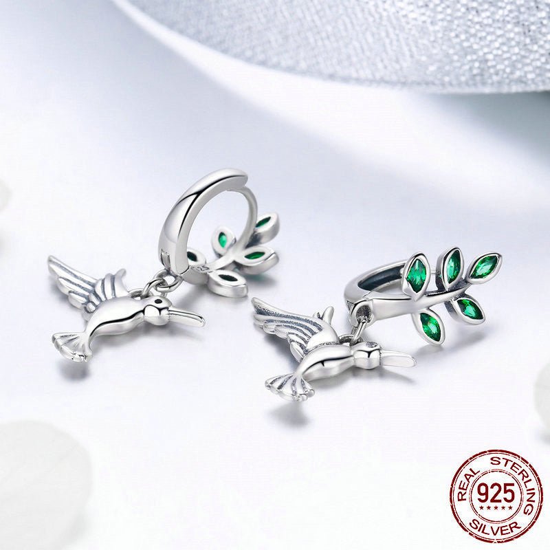 Hypoallergenic Silver Hummingbird Earrings-Jewearrings