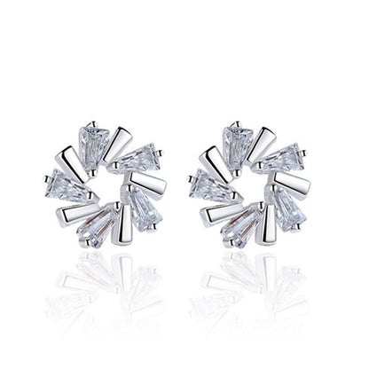 Ice Crystal Flower Love Trapezoidal Zircon Cupronickel Silver-plated Stud Earrings-Jewearrings