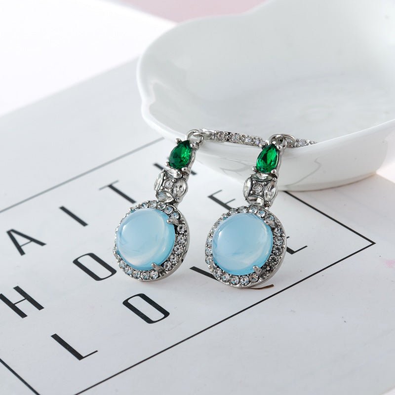 Imitation Jade Earrings Emerald Diamond And Zircon Earrings-Jewearrings