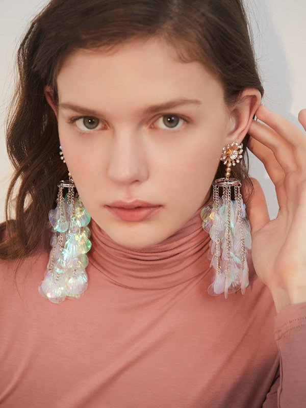 Imitation shell tassel earrings women-Jewearrings