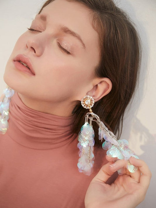 Imitation shell tassel earrings women-Jewearrings