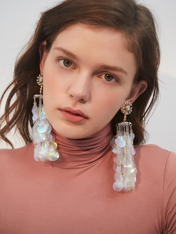 Imitation shell tassel earrings women-Jewearrings