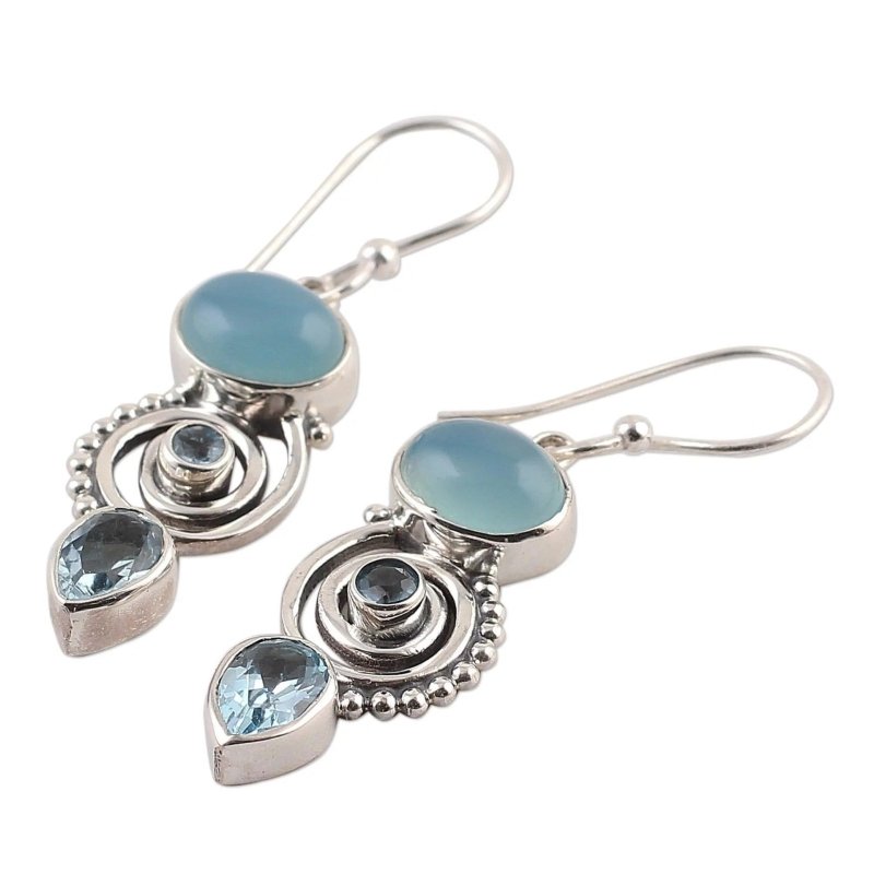 Inlaid sea blue topaz earrings-Jewearrings