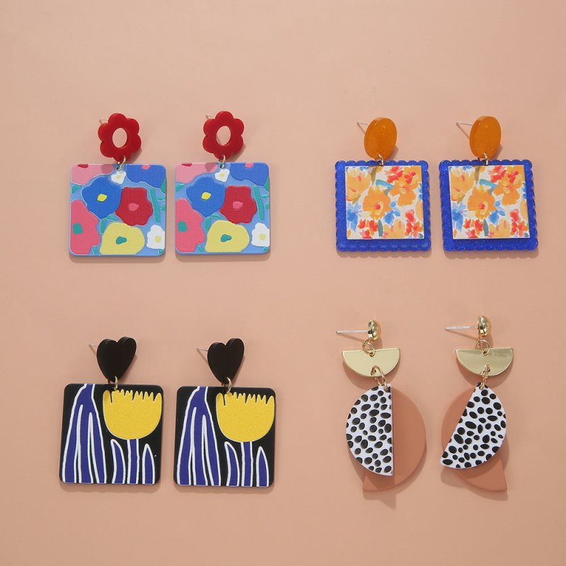 Ins Cartoon Acrylic Print Earrings Spotted Spray Clay Paint-Jewearrings