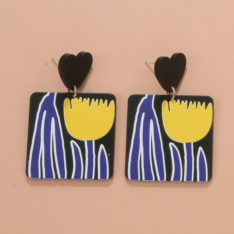 Ins Cartoon Acrylic Print Earrings Spotted Spray Clay Paint-Jewearrings