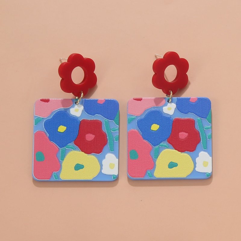 Ins Cartoon Acrylic Print Earrings Spotted Spray Clay Paint-Jewearrings