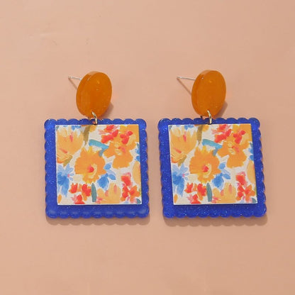 Ins Cartoon Acrylic Print Earrings Spotted Spray Clay Paint-Jewearrings