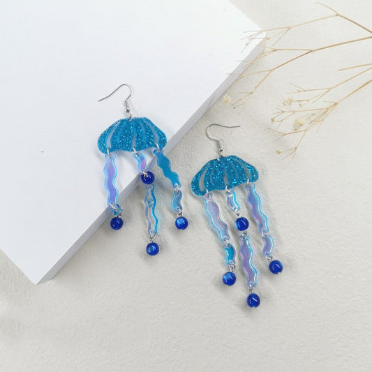 INS Creative New Personalized Blue Jellyfish Fantasy Acrylic Earrings-Jewearrings