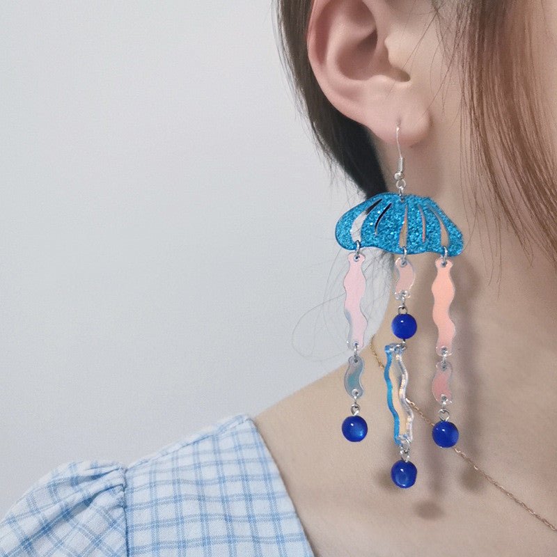 INS Creative New Personalized Blue Jellyfish Fantasy Acrylic Earrings-Jewearrings