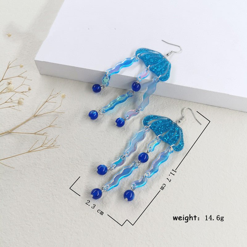 INS Creative New Personalized Blue Jellyfish Fantasy Acrylic Earrings-Jewearrings