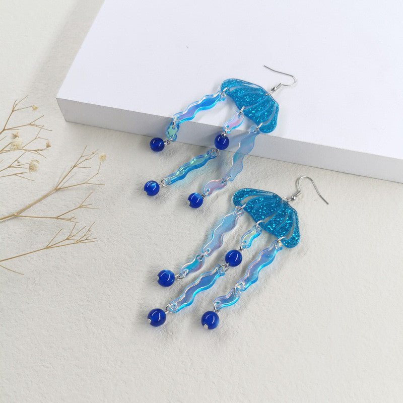 INS Creative New Personalized Blue Jellyfish Fantasy Acrylic Earrings-Jewearrings