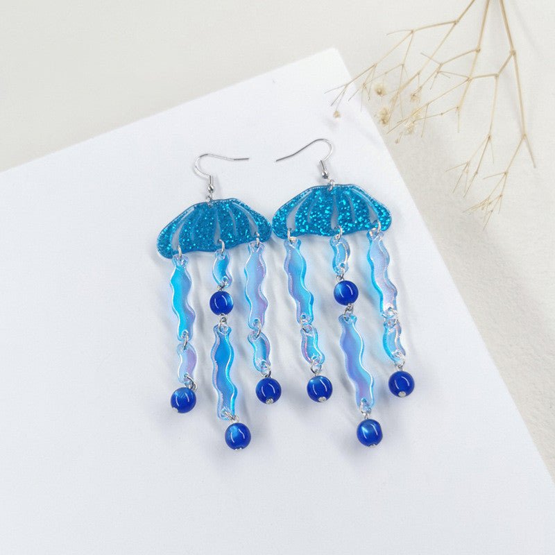 INS Creative New Personalized Blue Jellyfish Fantasy Acrylic Earrings-Jewearrings