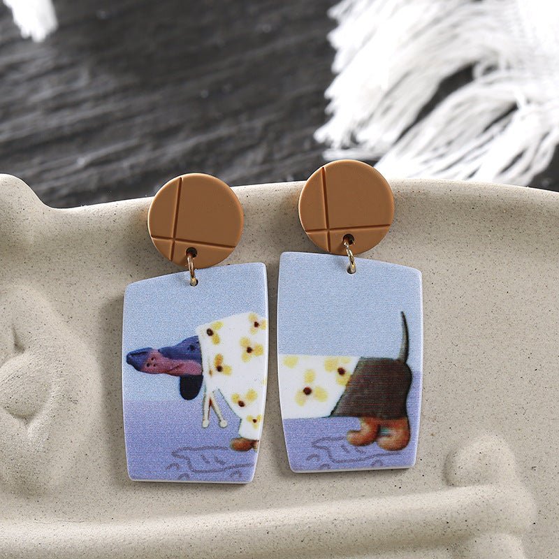 Ins Lovely Girl Pet Printing Acrylic Earrings Temperament Design Sense Earrings Europe And The United States Exaggerated Large-Jewearrings