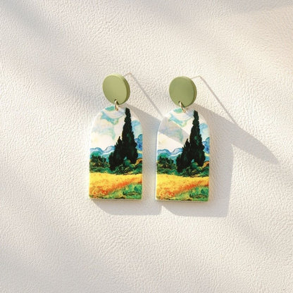 Ins Printed Spot White Acrylic-based Resin Earrings-Jewearrings