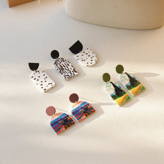 Ins Printed Spot White Acrylic-based Resin Earrings-Jewearrings