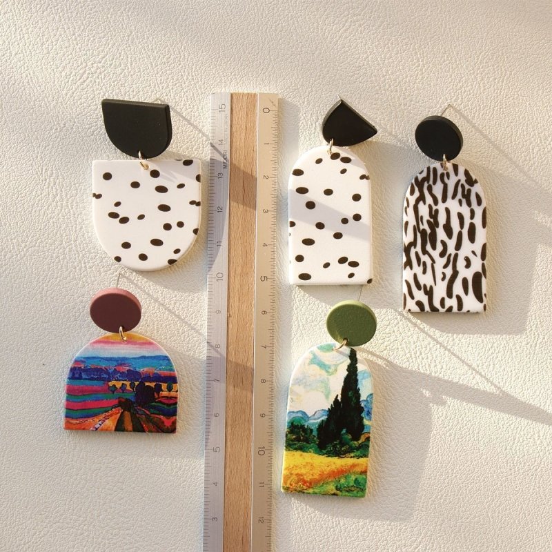 Ins Printed Spot White Acrylic-based Resin Earrings-Jewearrings