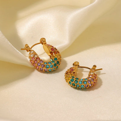 Ins18K Gold-plated Dense Inlaid Colorful Full Diamond Earrings Design Sense-Jewearrings