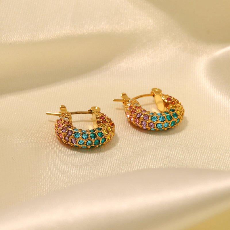 Ins18K Gold-plated Dense Inlaid Colorful Full Diamond Earrings Design Sense-Jewearrings