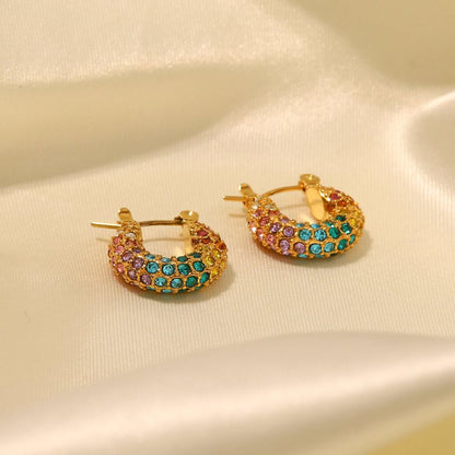 Ins18K Gold-plated Dense Inlaid Colorful Full Diamond Earrings Design Sense-Jewearrings