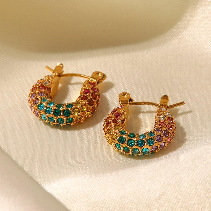 Ins18K Gold-plated Dense Inlaid Colorful Full Diamond Earrings Design Sense-Jewearrings