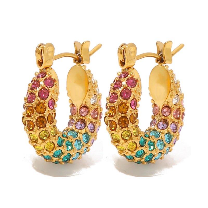 Ins18K Gold-plated Dense Inlaid Colorful Full Diamond Earrings Design Sense-Jewearrings