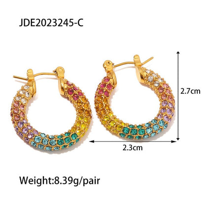 Ins18K Gold-plated Dense Inlaid Colorful Full Diamond Earrings Design Sense-Jewearrings