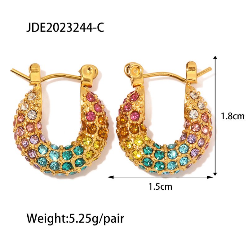 Ins18K Gold-plated Dense Inlaid Colorful Full Diamond Earrings Design Sense-Jewearrings