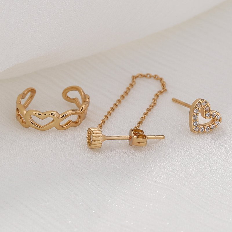 Irregular Chain Set Of Ins-style Love Ear Bone Clip Diamond Love Earrings Love Female Earrings-Jewearrings