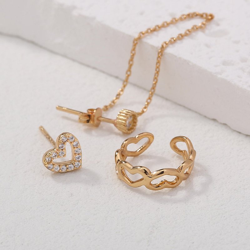 Irregular Chain Set Of Ins-style Love Ear Bone Clip Diamond Love Earrings Love Female Earrings-Jewearrings