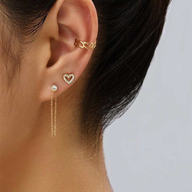 Irregular Chain Set Of Ins-style Love Ear Bone Clip Diamond Love Earrings Love Female Earrings-Jewearrings