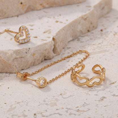 Irregular Chain Set Of Ins-style Love Ear Bone Clip Diamond Love Earrings Love Female Earrings-Jewearrings