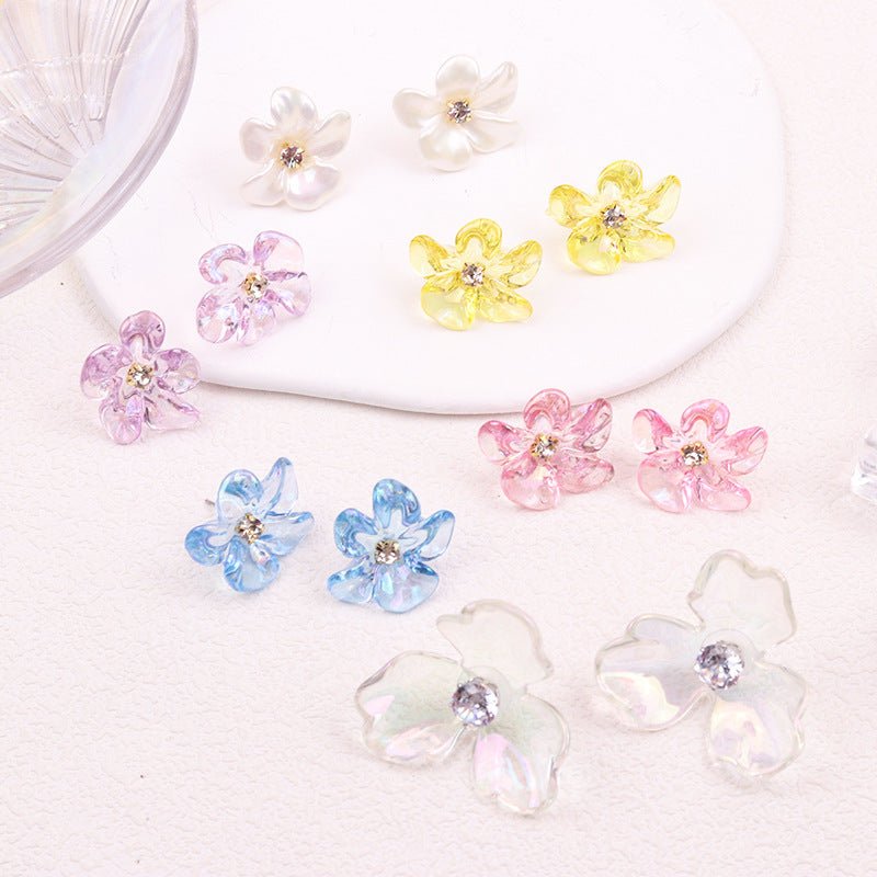 Irregular Colorful Transparent Small Flower Acrylic Earrings-Jewearrings