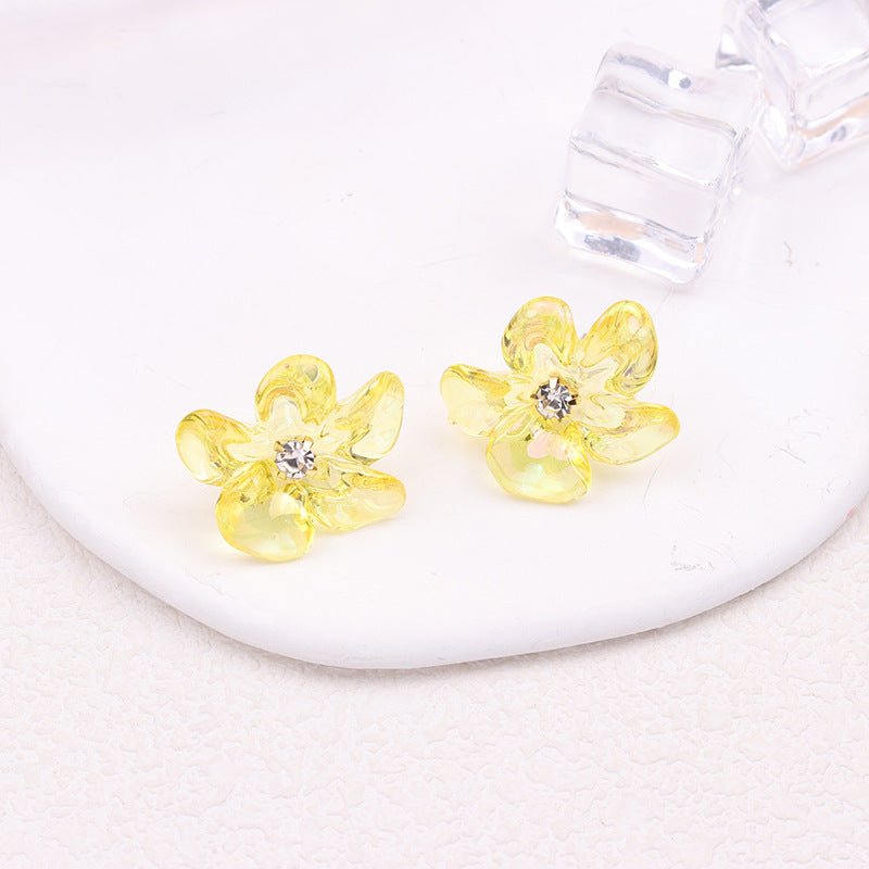 Irregular Colorful Transparent Small Flower Acrylic Earrings-Jewearrings