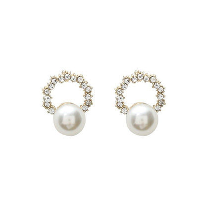 Irregular Diamond Ring Temperament Pearl Earrings-Jewearrings