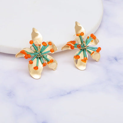 Irregular Flower Bohemian Popular High Profile Fashion Stud Earrings-Jewearrings