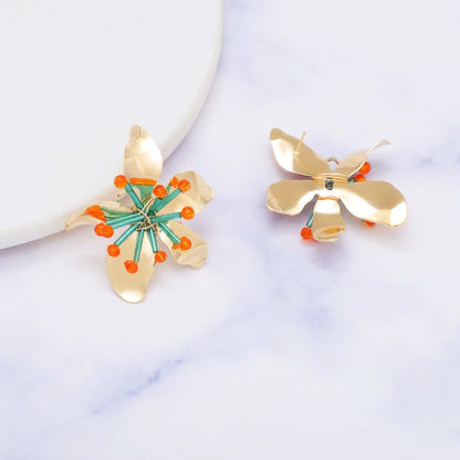 Irregular Flower Bohemian Popular High Profile Fashion Stud Earrings-Jewearrings