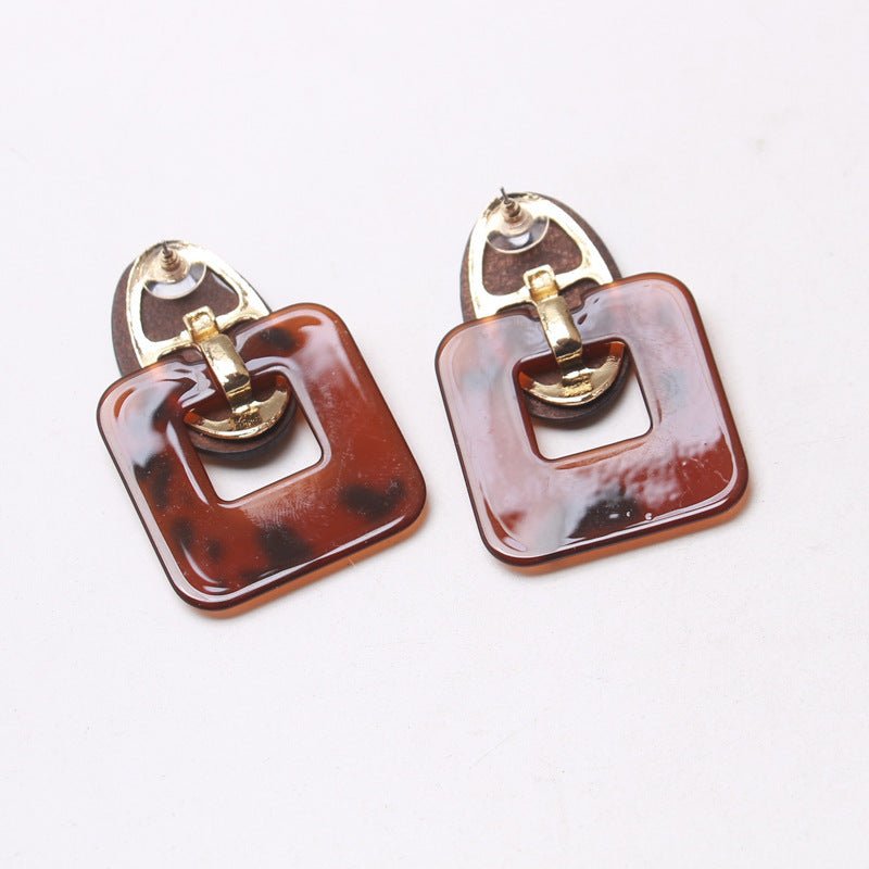 Irregular Geometry Acrylic Resin Wood Splicing Earrings-Jewearrings