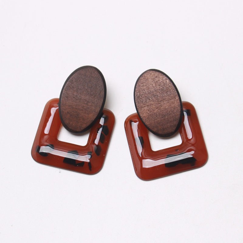 Irregular Geometry Acrylic Resin Wood Splicing Earrings-Jewearrings