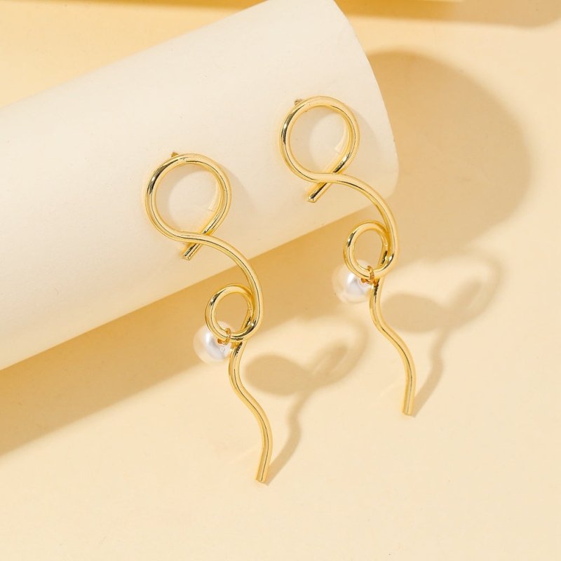 Irregular Winding Metal Baroque Shaped Pearl Earrings-Jewearrings