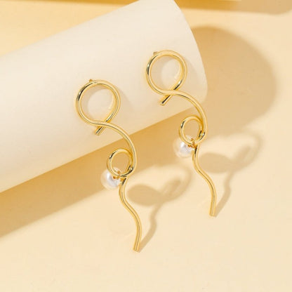 Irregular Winding Metal Baroque Shaped Pearl Earrings-Jewearrings