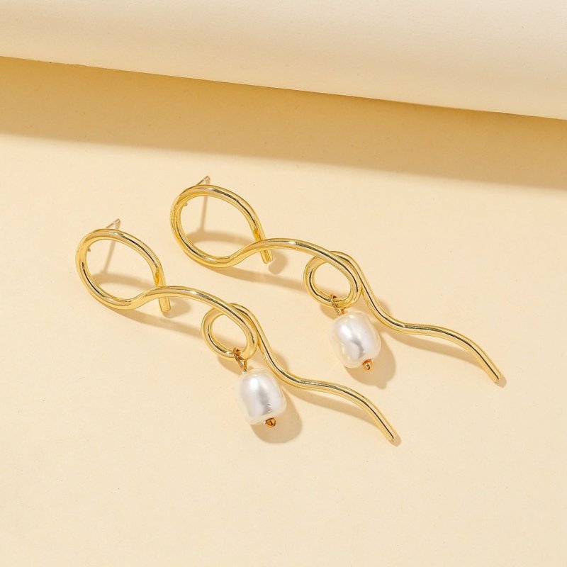 Irregular Winding Metal Baroque Shaped Pearl Earrings-Jewearrings