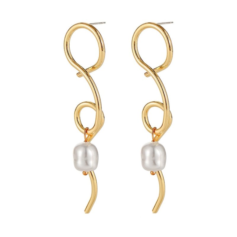 Irregular Winding Metal Baroque Shaped Pearl Earrings-Jewearrings