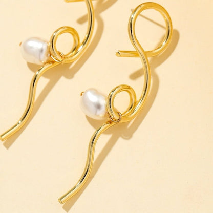 Irregular Winding Metal Baroque Shaped Pearl Earrings-Jewearrings