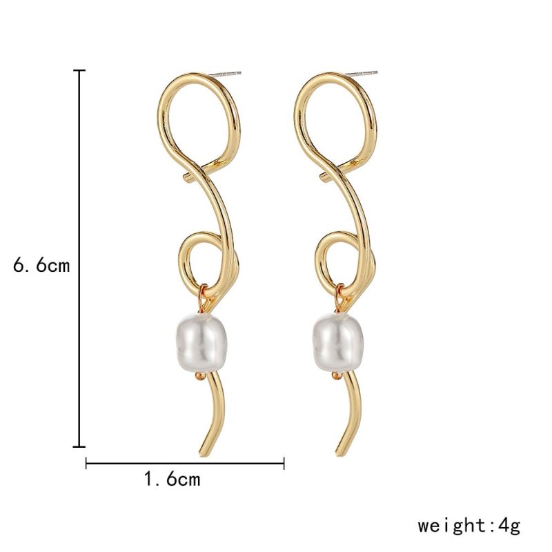 Irregular Winding Metal Baroque Shaped Pearl Earrings-Jewearrings