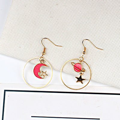 Japan And South Korea Blue Starry Sky Planet Asymmetric Earrings-Jewearrings