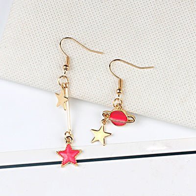 Japan And South Korea Blue Starry Sky Planet Asymmetric Earrings-Jewearrings