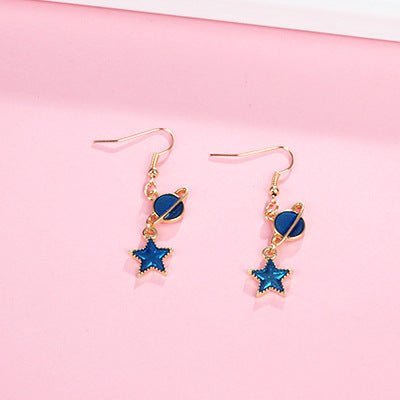 Japan And South Korea Blue Starry Sky Planet Asymmetric Earrings-Jewearrings