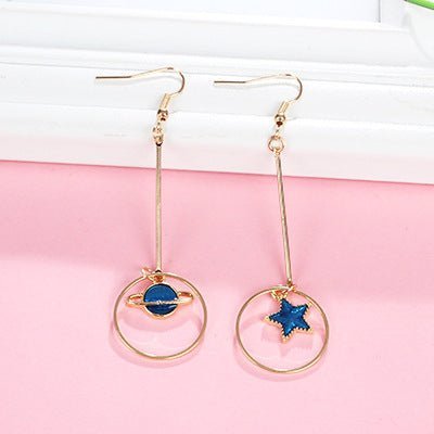 Japan And South Korea Blue Starry Sky Planet Asymmetric Earrings-Jewearrings