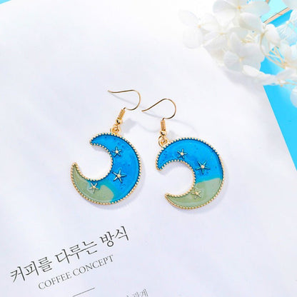 Japan And South Korea Blue Starry Sky Planet Asymmetric Earrings-Jewearrings